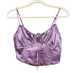 La Hearts Y2K Satin Corset Bustier Top Lavender Milkmaid Tie Front Coquette M